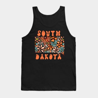 South Dakota State Design | Artist Designed Illustration Featuring South Dakota State Filled With Retro Flowers with Retro Hand-Lettering Tank Top